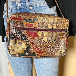 Lisette New York vintage leather pattern printed crossbody bag